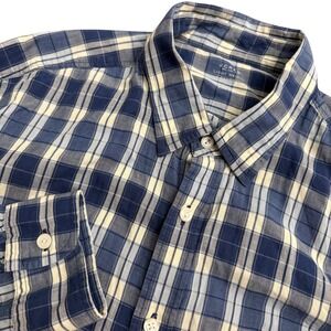 J.Crew Mens Lightweight Chambray Plaid Button Down Shirt Blue White Large